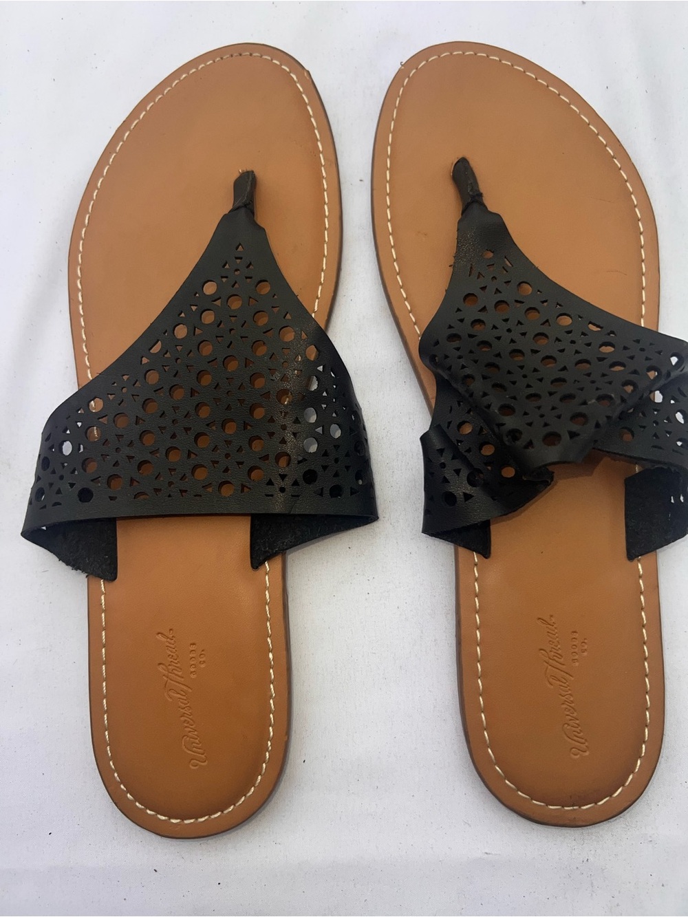Black Laser-Cut Leather Slide Sandals for Women
